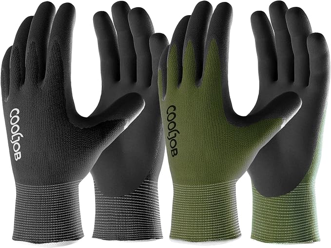 COOLJOB Gardening Gloves for Men, 6 Pairs Breathable Rubber Coated for Garden Weeding Landscaping, Outside Work for Lawn Yard, Men's Medium Size, Black & Green