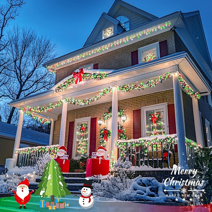 JMEXSUSS Connectable Red White and Green Christmas Lights, 8 Modes 100 LED Twinkle String Lights Indoor, Clear Wire Plug-in String Lights Outdoor Waterproof