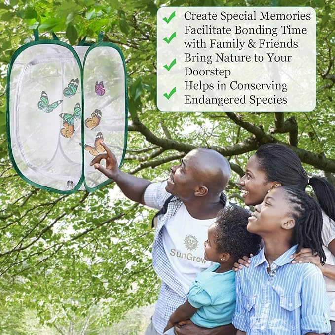 SunGrow Foldable Butterfly Habitat, 24" Butterfly Cage for Caterpillars, Create Farm, Enclosure for Breeding Soldier Fly, Ladybug, Dragonfly, or Housefly for Chicken and Reptile Feed, Green