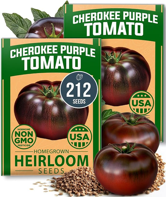 HOME GROWN Cherokee Purple Tomato Seeds 212+ Heirloom Non-GMO Seeds for Planting, High Germination, Indeterminate Beefsteak, Rich Smoky Flavor, Slicing Tomato for Garden (Solanum lycopersicum)