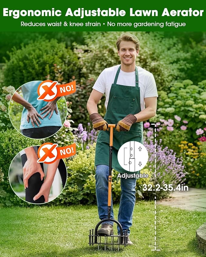 Manual Lawn Aerator Tool, Grass & Yard Aerator, Lightweight 7.7 lb with 21 × 3.5" Steel Spikes, Ergonomic Automatic Reset Design, Deep Soil Aeration for Healthier Lawns
