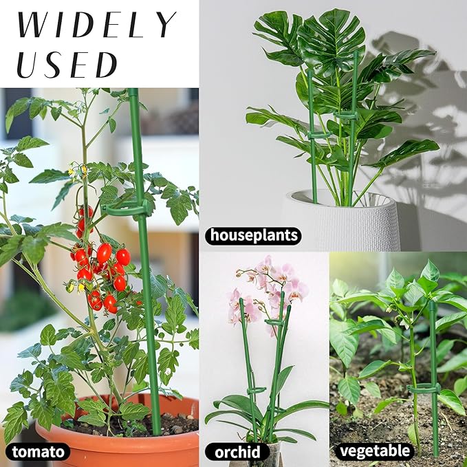 20 Pcs Plant Support Stakes, Indoor Plant Stakes Adjustable Length, Garden Sticks for Indoor Outdoor Plants, Plant Poles with with Rings Clip for Potted Plants Tomato Monstera Orchid
