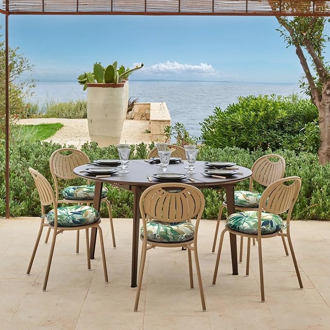 DYTXIII Set of 2 Outdoor Round Chair Cushions 15"x15"x4" with Ties, Water Repellent Tufted Bistro Seat Cushions, Thick Patio Chair Pads for Bar Stool, Garden & Dining Furniture - Lush Leaf Green