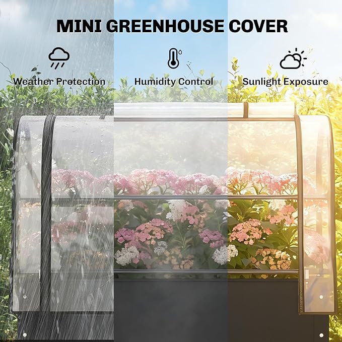 Outsunny Raised Garden Bed with Flip-Up Greenhouse Cover, Metal Elevated Garden Bed with Legs and Drainage Hole, Outdoor Raised Planter Box for Vegetables Herbs Flowers, 39.4" x 19.3" x 53.5", Black