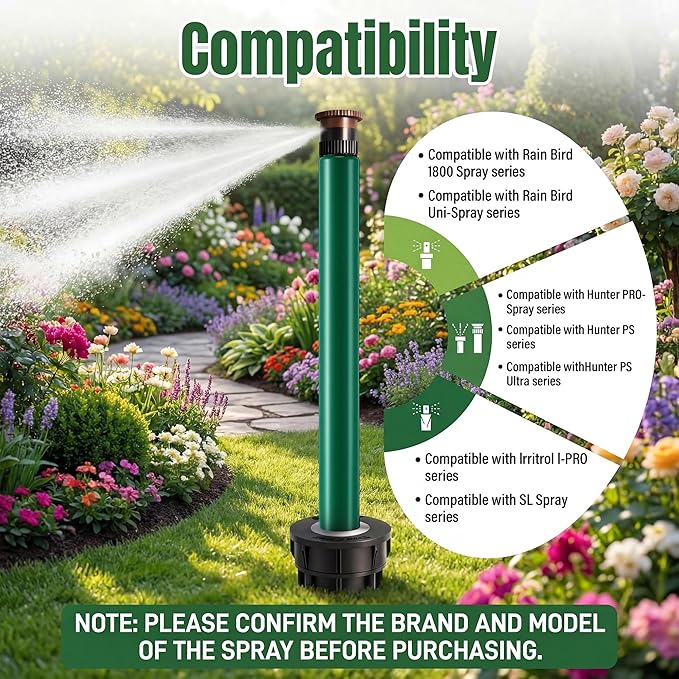 10" Popup Riser Extension Compatible with Rain Bird 1800 Series& Hunter Pro-Spray Sprinklers, Sprinkler Head Riser Extender with RotorTool, Garden Lawn Irrigation Spray Head(4 Set,Green)