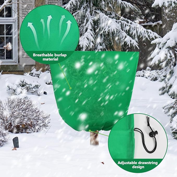 Svepndic 4 PCS Winter Plant Covers Freeze Protection,39X39 Reusable Plant Protector Bag with Drawstring,Winter Plants Jacket Warm Shrubs Cover Blanket Frost Protection for Outdoor Garden Plants