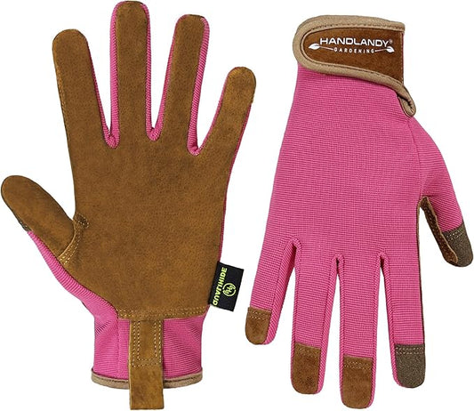 HANDLANDY Gardening Gloves for Women, Breathable Ladies Leather Garden Yard Gloves Best Gift for Gardeners