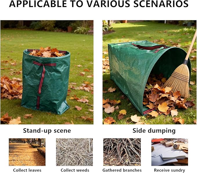 Reusable Yard Waste Bags Heavy Duty 53 Gallon Lawn and Leaf Bags with Gloves – Collapsible Garden Collector with Reinforced Handles & Dustpan Design for Easy Lawn Cleanup, Branches & Debris