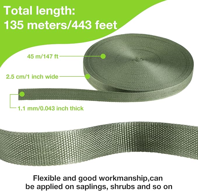 Shappy Tree Tie Strap Garden Webbing Strap Garden Plant Supports Tree Tie Staking and Guying for Outdoor Use, Plant Supports, Grafting, Straightening Supplies(Yellow Green,443 Feet x 1 Inch)
