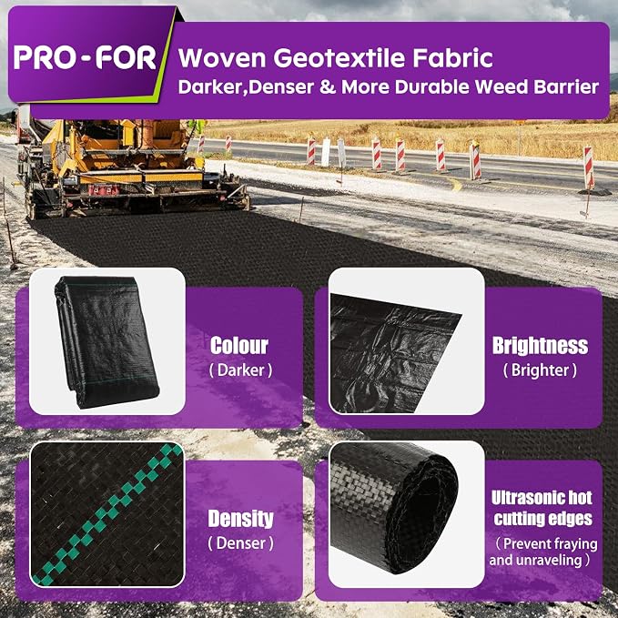 3FT x 100FT 3.2oz Heavy Duty Weed Barrier Landscape Fabric – Premium Woven Ground Cover for Gardening, Farming & Driveways, Breathable Weed Control Cloth with 10 U-Shaped Securing Pegs