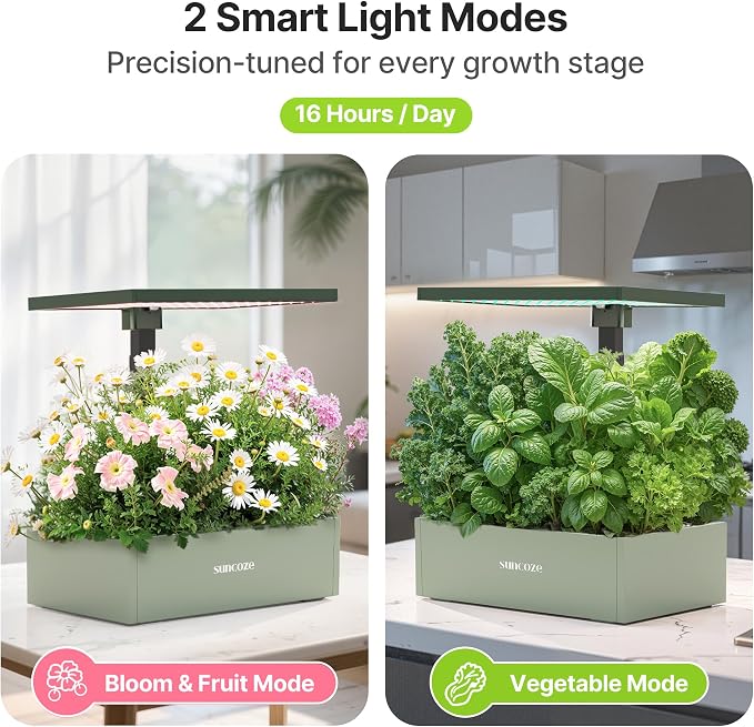 SUNCOZE Hydroponics Growing System Kit, 20 Pods Indoor Herb Garden with 10L Large Tank & Adjustable Height 25", 30W LED Grow Light, LCD Display with Veg/Flower Modes, Pump & Low Water Reminder, Green