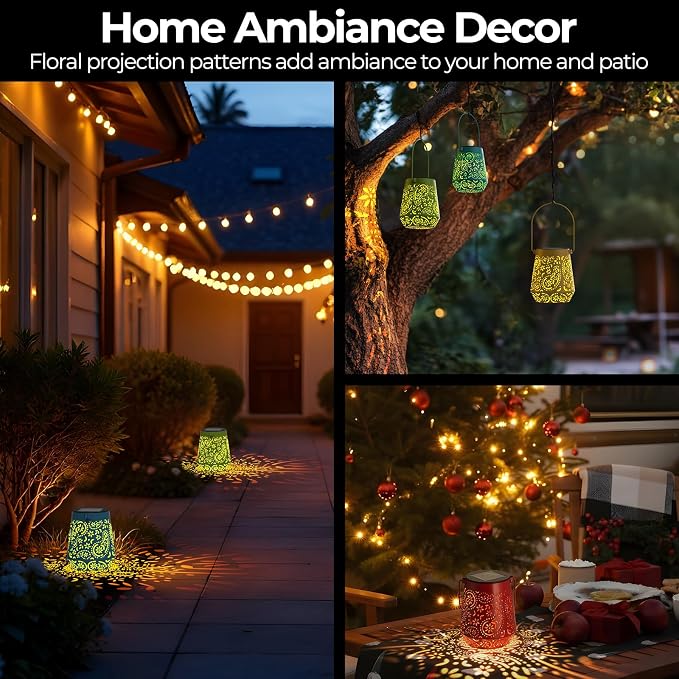 Solar Lanterns 4 Pack Outdoor Waterproof Solar Lights, Birthday Gifts for Women Garden Decor LED Hanging Solar Powered Decorative Lantern with Handle for Outside Patio Yard Table Fence