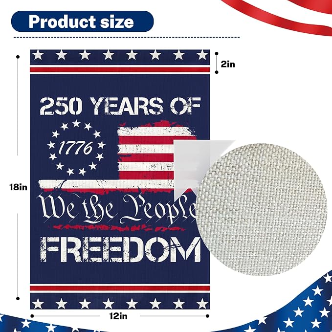 250 Anniversary Usa Garden Flags for Outside, 250 Anniversary USA Flag 1776-2026 Commemorative Patriotic 250 Year Banner Yard Sign 4th of July Decorations Freedom Double-Sided Waterproof Flag We The People ith Stars Stripes 250 Year American Flag 12x18...
