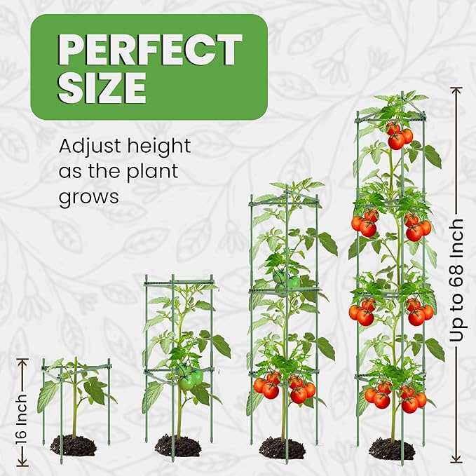 K-Brands Tomato Cage - Tomato Plant Stakes Support Cages, Trellis for Garden & Pots (1 Pack - Tall Upto 68 Inches)