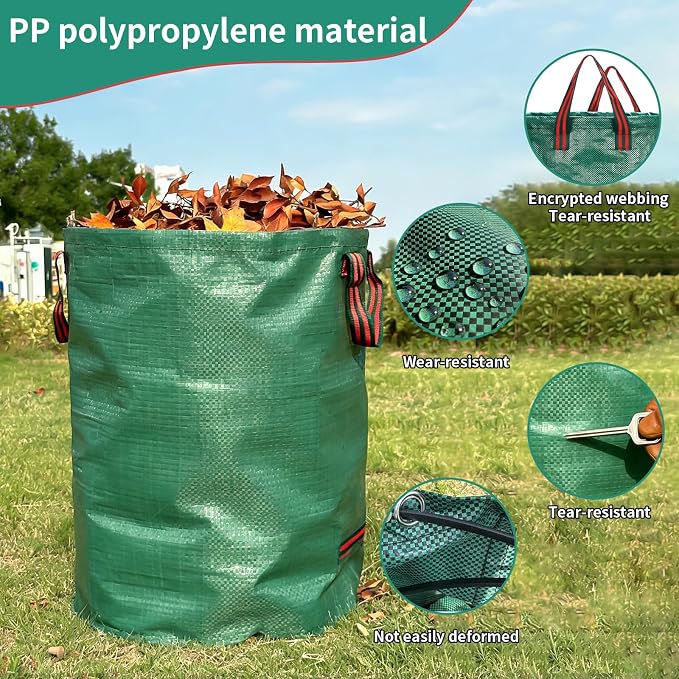 3 Pack 72-Gallon Yard Waste Bags with Gardening Gloves, Heavy Duty Reusable Lawn Leaf Bags with Reinforced Handles, Collapsible Garden Bags for Leaves, Debris and Outdoor Clean Up