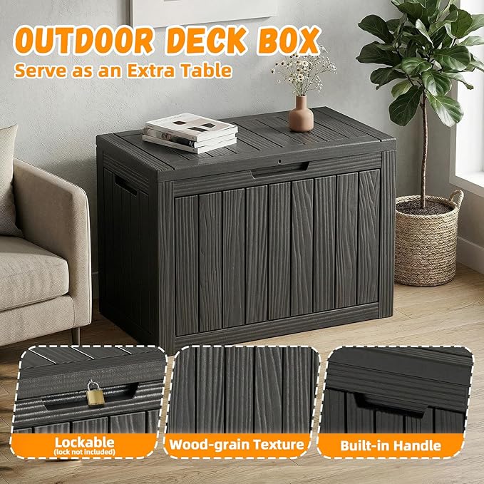 ROJIK Outdoor Storage Box, 55 Gallon Waterproof Deck Box, Weatherproof Resin Outside Storage Bin for Patio Furniture, Garden Tools, Pool Accessories, Cushion, Black