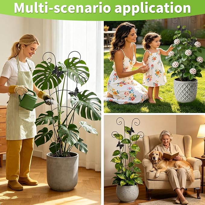 2 Pack 30 Inch Metal Plant Trellis for Indoor Outdoor Climbing Plants, Easy Assembly with Adjustable Height, Unique Design for Monstera Pothos Hoya, Small Garden Trellis for Pots