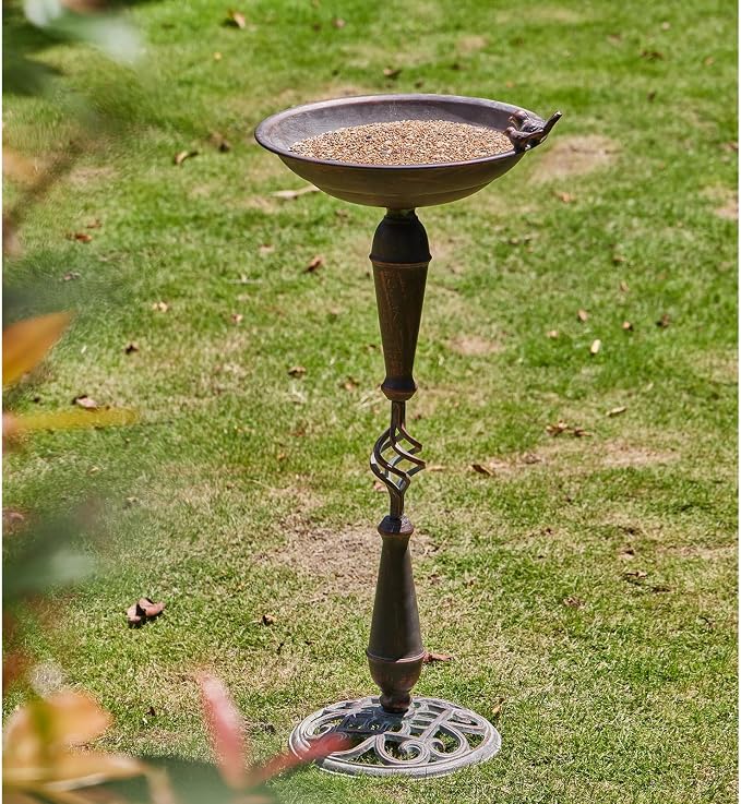 27.5’’H Cast Iron Pedestal Bird Bath，Metal Bird Bath for Outdoor，Vintage Metal Bird Bath Garden Decoration