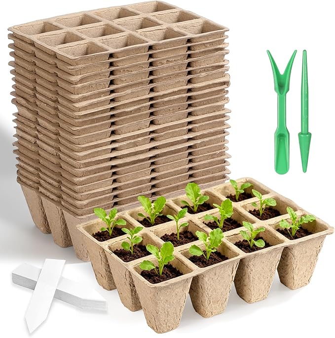 DANALLAN 20Pcs Seed Starter Tray 240 Cells Seed Starting Trays Thickened Biodegradable Seed Starter Pots Kit for Vegetables Flowers Seed Starting Planting Seeds (20)