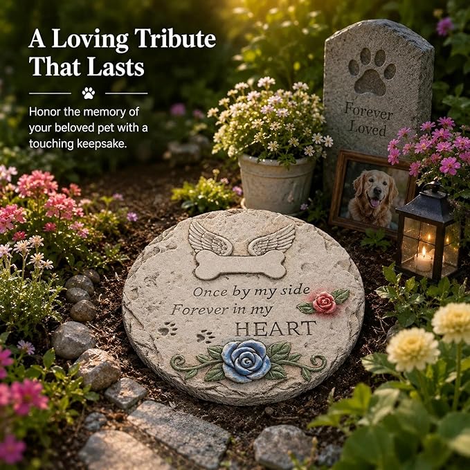 bechive Pet Memorial Stones for Loss of Dog, Memorials & Funerary Decorative Garden Stepping Stones for Outdoor, Dog Grave Headstones Marker, Pet Sympathy Bereavement Gift