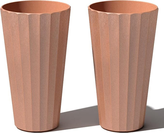 Veradek Column Series 26" Tall Outdoor Planter for Porch & Patio | Durable Plastic-Stone Material w/Shelf | Modern Décor for Plants & Flowers