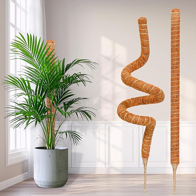 2 Pack 48 Inch Moss Pole Monstera Plant Support, Coir Moss Poles for Climbing Indoor Plants, Bendable Plant Stake Trellis for Potted Plant, Pothos, Philodendron