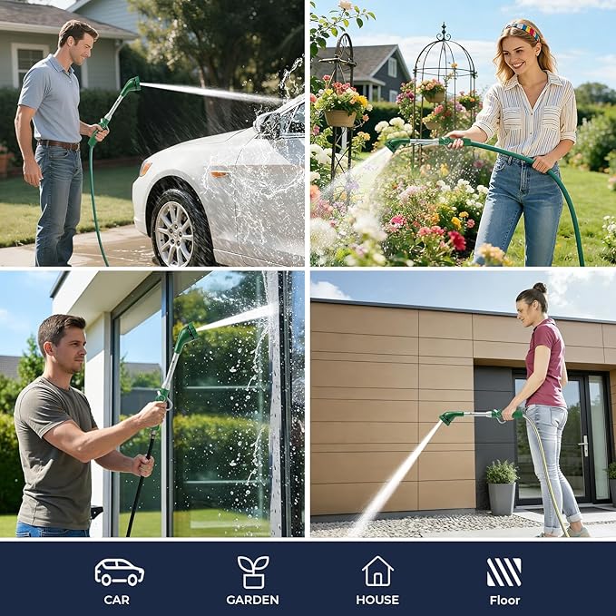 HugeDawn Garden Hose Wand, 16-Inch Heavy Duty Zinc Alloy & Aluminum Watering Wand with 8 Spray Patterns Thumb Control for Hanging Baskets, Garden, Cleaning (Green)