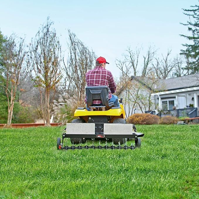 Brinly SAT2-40BH-P Tow Behind Spike Aerator with Transport Wheels, 40" - Hammered Black