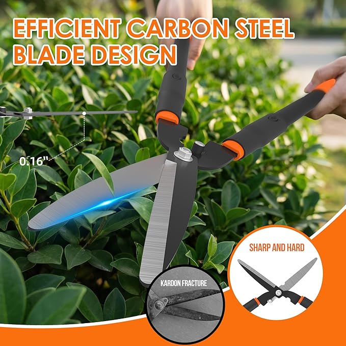 Luvenia Hedge Shears, 31 Inch Heavy Duty Hedge Clippers, Carbon Steel with 15° Bevel Blade, Ergonomic Handle & Compound Lever Shears Gardening Tools for Yard, Bush and Shrub Trimming, Black
