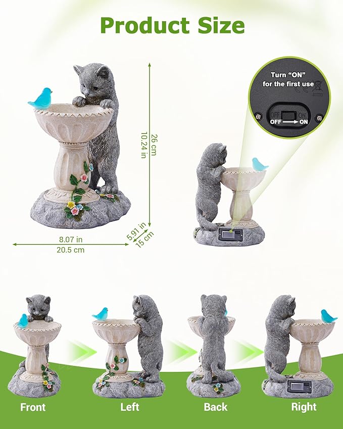 Nacome Solar Cat Statue for Garden Decor: IP44 Weatherproof Resin with Automatic Lighting - No Installation- Outdoor Yard Patio Balcony Art - Birthday Gifts for Bird Lovers Mom Grandma Women