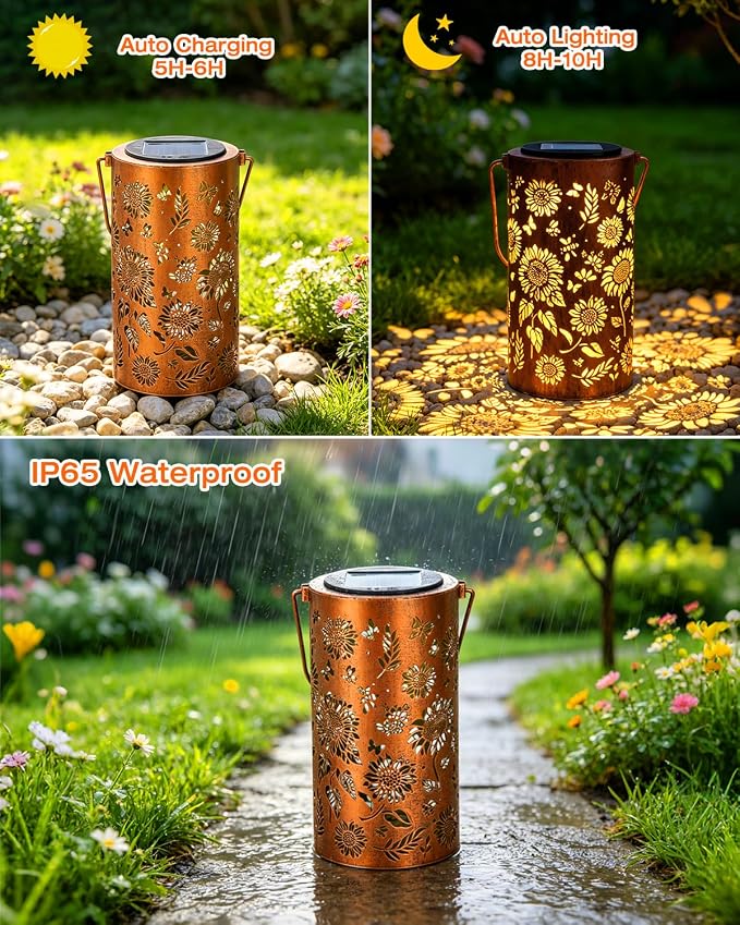 ANYTALK 2Pack Sunflower Solar Lanterns Outdoor Waterproof, Birthday Gifts for Women Mom Grandma, Hanging Solar Lights for Yard, Patio, Porch, Garden Decor