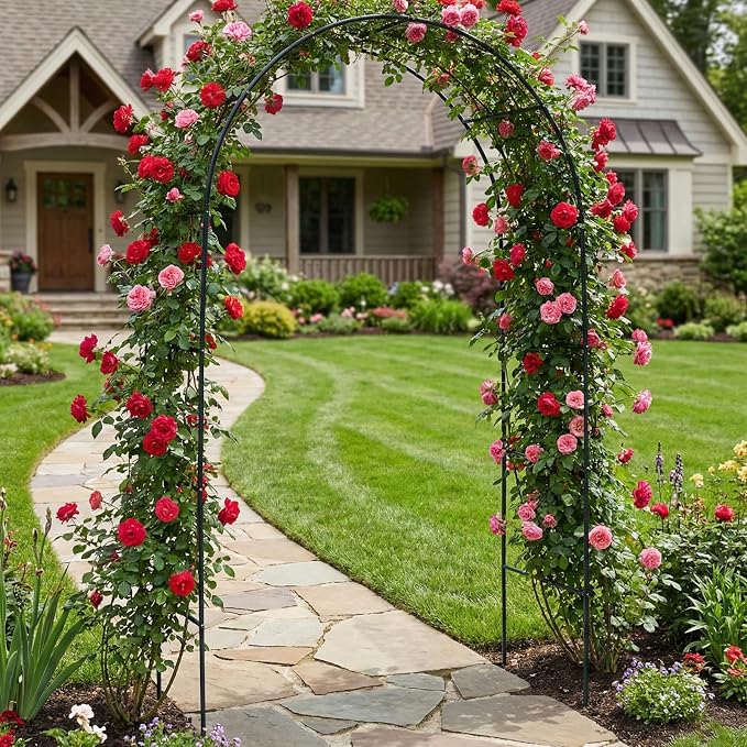 Skypatio Outdoor Flower Garden Arch Trellis 7.8Ft High x 4.6Ft Wide, Metal Garden Pergola Arbor for Climbing Plants, Black