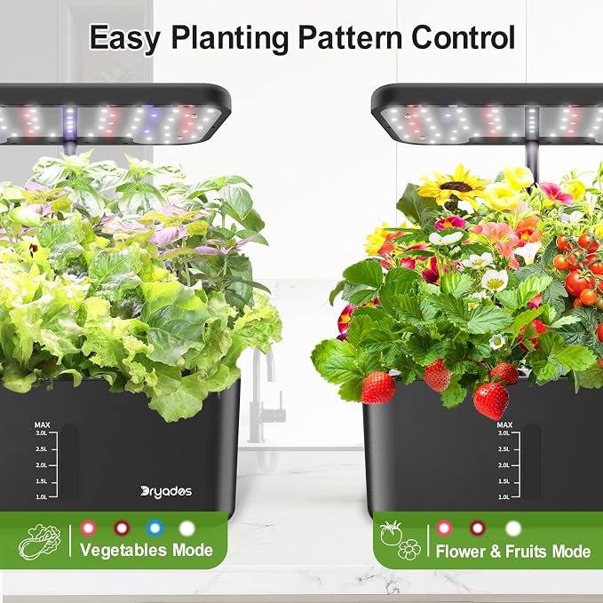 Hydroponics Growing System - 10-Pod, 24W LED & Quiet Pump for Herbs, Veggies | Indoor Herb Garden, Full-Spectrum LED Grow Lights, Plant Germination Kit, Gift for Gardening Lovers