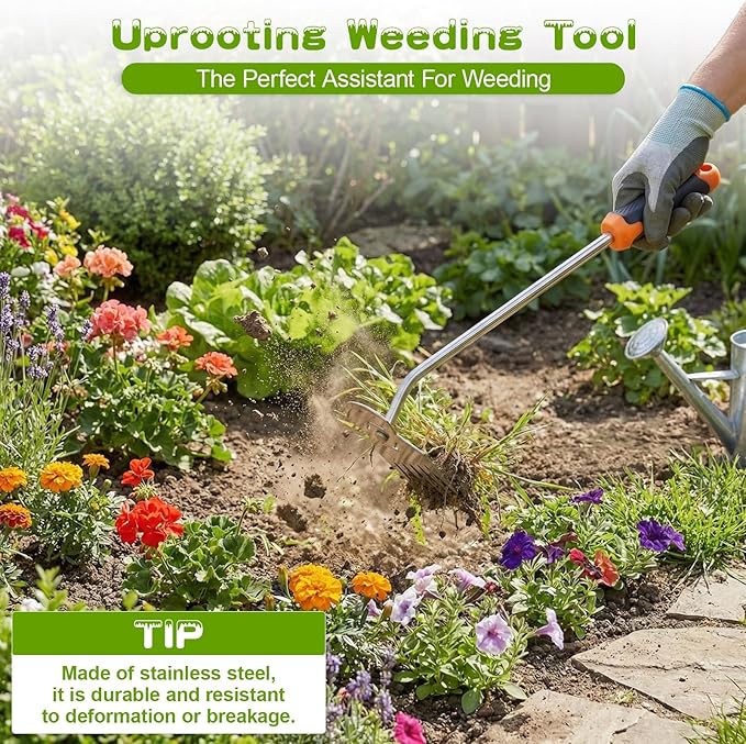Garden Tools,Weeder Tool,Portable Weeding Tool,Garden weed pulling tool,Adopt Anti Slip Handle,Conforms to Ergonomic Curves,Weed puller tool Suitable for Farm Planting,Gardening(Black Orange Handle)