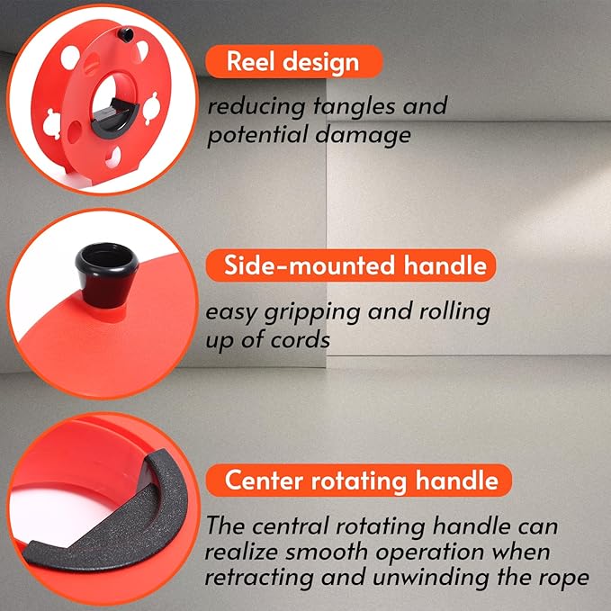 Homeon Wheels Heavy Duty Impact Resistant Plastic Extension Cord Storage Reel Durable & Safe, Lightweight & Portable, Ideal for Outdoor Projects & DIY Maintenance 100 Feet RED