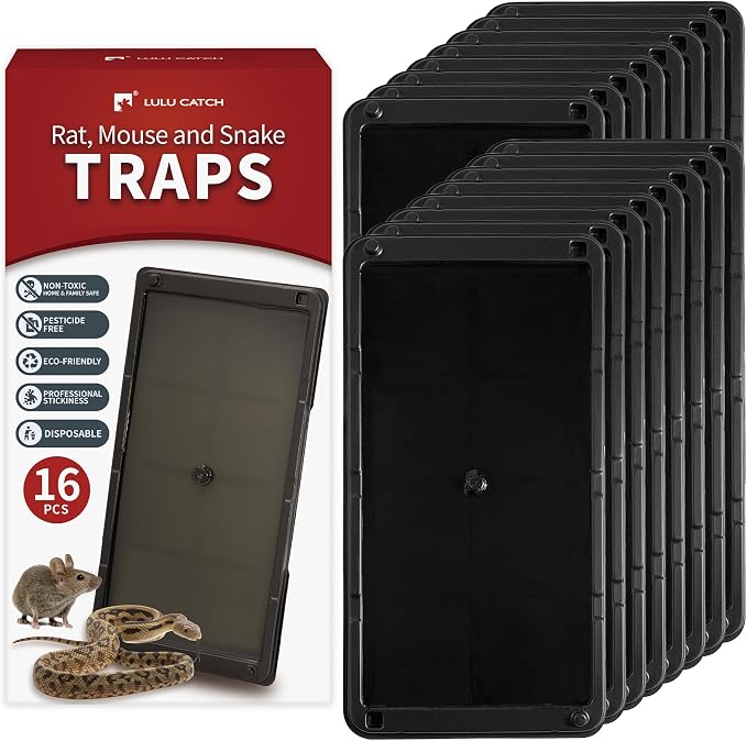 LULUCATCH Mouse Glue Traps 16 Pack, Larger & Heavier Plastic Sticky Glue Traps with Extra-Strong Adhesive for Mice, Rats, Sticky Mouse Trap for Indoor Use, Easy to Set