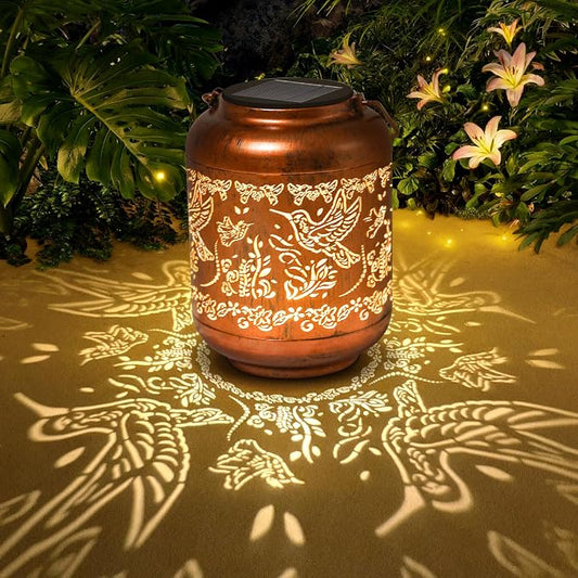 Hummingbird Solar Lanterns Outdoor Waterproof, Birthday Gifts for Women Mom Grandma, Copper Metal Hanging Solar Lights for Yard Garden Decor Hummingbird Gardening Gifts