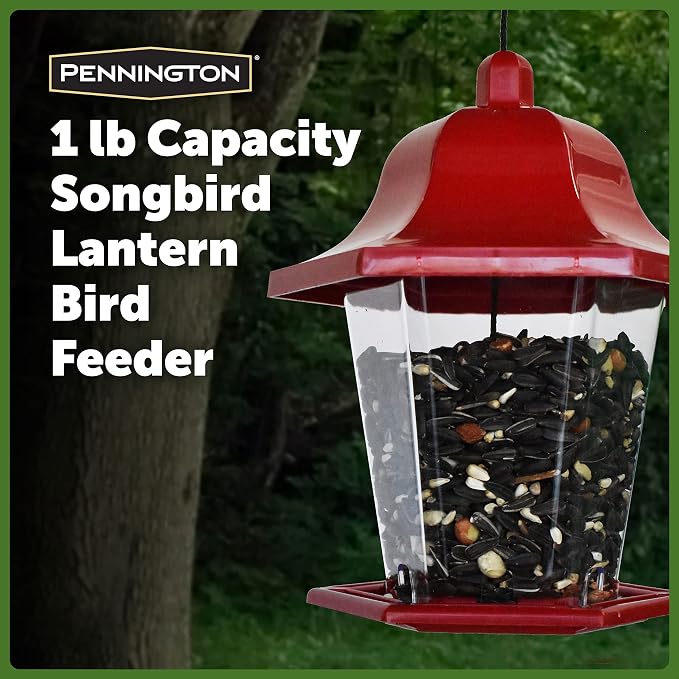 Pennington Songbird Lantern Bird Feeder, Red, 8 inches high 6 inches Wide at top, (100511311) (Pack of 2)