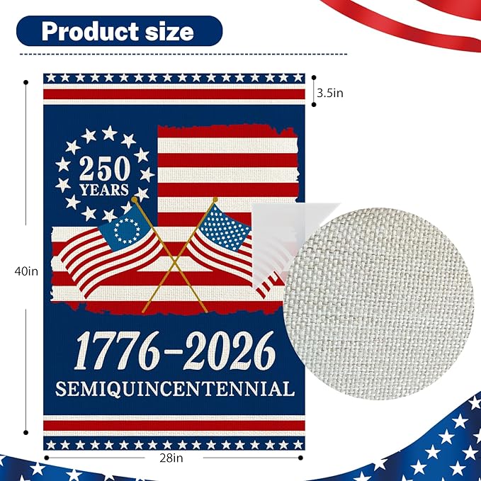 250 Anniversary Usa Garden Flags for Outside, 250 Anniversary USA Flag 1776-2026 Commemorative Patriotic Yard Sign Outdoor Stars & Stripes Design Banner 4th of July Decorations Double Sided Waterproof 250 Year American Flag 28x40 Inch