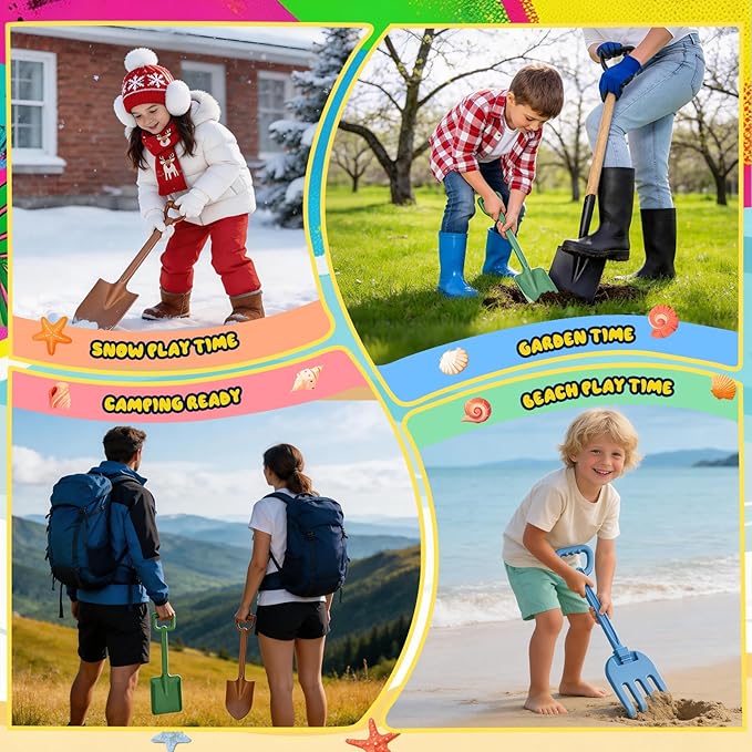 Beach Shovels for Kids, Ideal for Beach Digging, Sandbox Play, Garden Tasks & Snow Shoveling, Toy Set Perfect for Summer Outdoor Fun, Suitable for Gardening, Planting, Dirt Shoveling & Digging