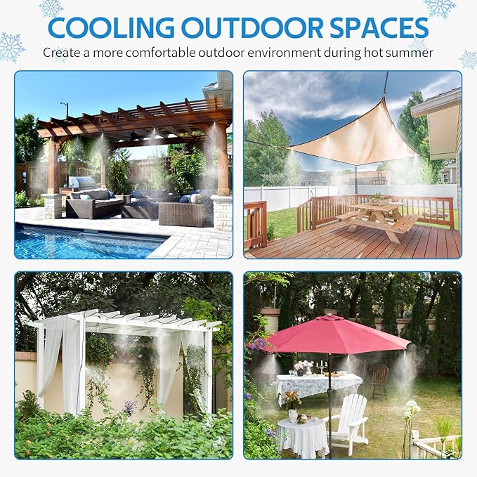 homenote Misting Cooling System 75FT(23M) Pre-Assembled Kit with 28 Brass Nozzles & 3/4" Brass Adapter, Outdoor Mister for Patio, Backyard, Pergola & Greenhouse