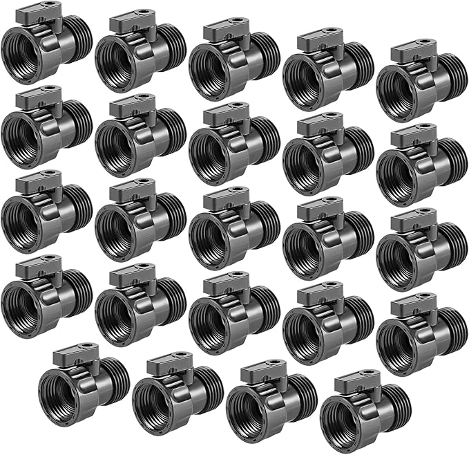 Cosweet 24 Pack 3/4'' Plastic Garden Hose Shut Off Valve- Standard Water Shutoff Valve Shut-Off Ball Valve Thread Connector Coupling for Telescopic Water Pipe Water Gun Valve Control
