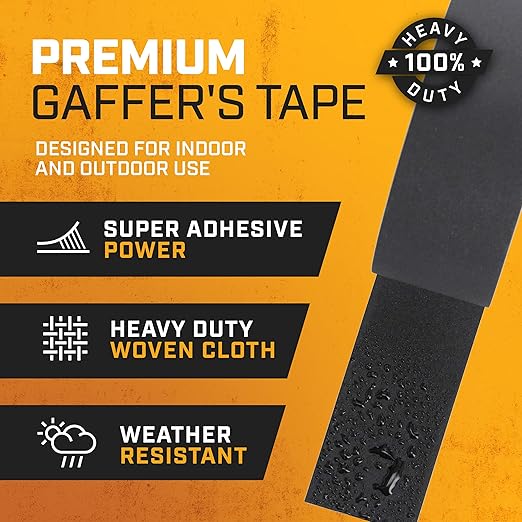Lockport Black Gaffers Tape 2 inch x 30 Yards - 12 Pack Pro Black Gaff Tape - Bulk Pack - No Residue, Water Resistant, Non- Reflective, Easy Tear - Multipurpose
