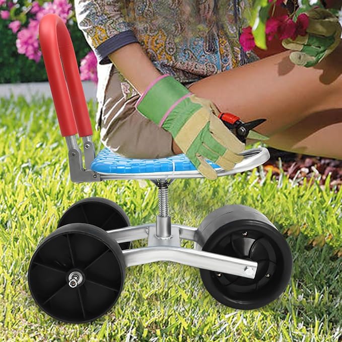 Garden Cart Rolling Workseat with Wheels, Heavy Duty Gardening Stool for Planting, 360 Degree Swivel and Adjustable Height, Use for Patio Yard and Outdoors