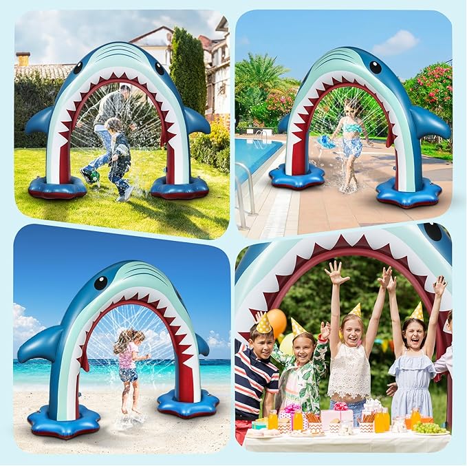 Anpro Giant Shark Sprinkler Kids Inflatable Water Toy Outdoor Play Sprinkler, Summer Outside Gifts for Toddlers