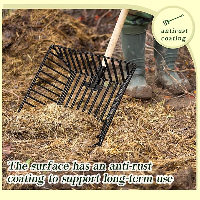 Tandefio 2 Pcs Metal Pitch Fork Replacement Head with Deep Basket Design Metal Manure Fork Head Bedding Rake Replacement Horse Rake Bulk for Horse Stall Picking up Manure Garden Animal Husbandry