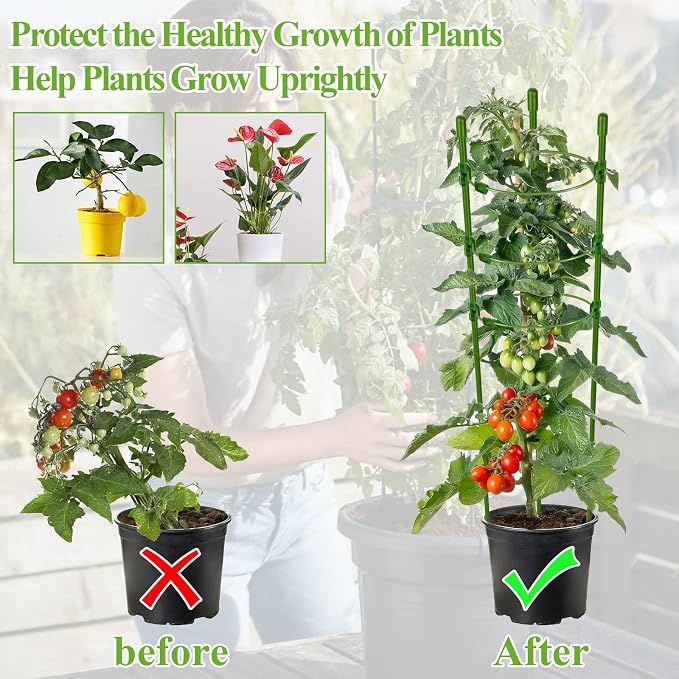 Legigo 6 Pack 30 Inch Plant Support Cages Tomato Cage for Garden- Plant Cages Adjustable Rings, Tomato Plant Support Stakes Trellis for Pots, Peppers, Cucumbers and Flowers with 10 Plant Clips