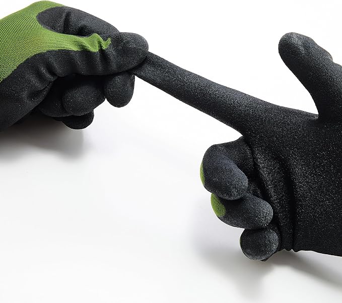 COOLJOB Gardening Gloves for Men, 2 Pairs Breathable Rubber Coated for Garden Weeding Landscaping, Outside Work for Lawn Yard, Men's Large Size, Black & Green
