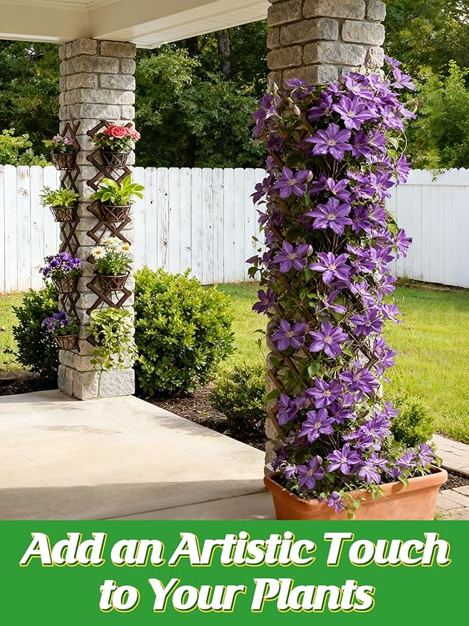 4Packs 13x78in Expandable Wood Wall Trellis for Climbing Plants Outdoor - Lattice Panels for Outside Indoor Balcony Patio Garden, Ideal for Ivy, Vines, Clematis, Roses