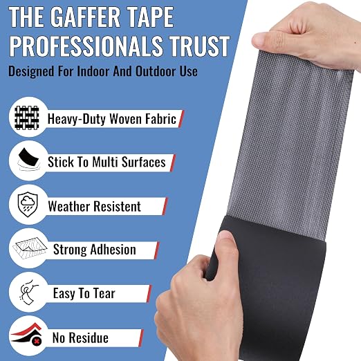 New Upgrade Gaffer Tape Bulk 4 Pack, 11 Mil Industrial Grade Gaffer Tape, 4’’ x 30 Yards, Strong Adhesion, Easily Remove No Residue, Professional Matte Finish No Reflection, Black Cloth Tape for Stage